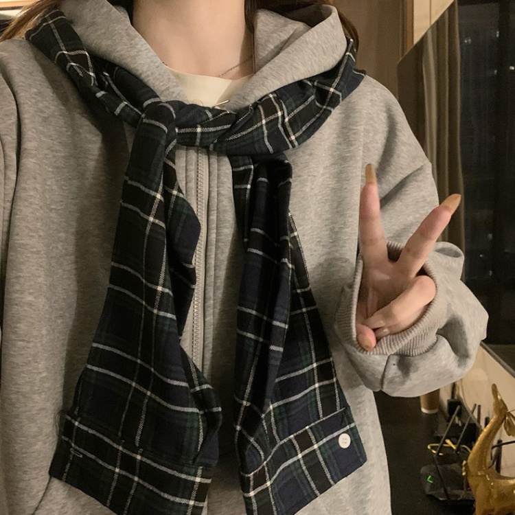 Niche American style hooded coat loose splice cardigan