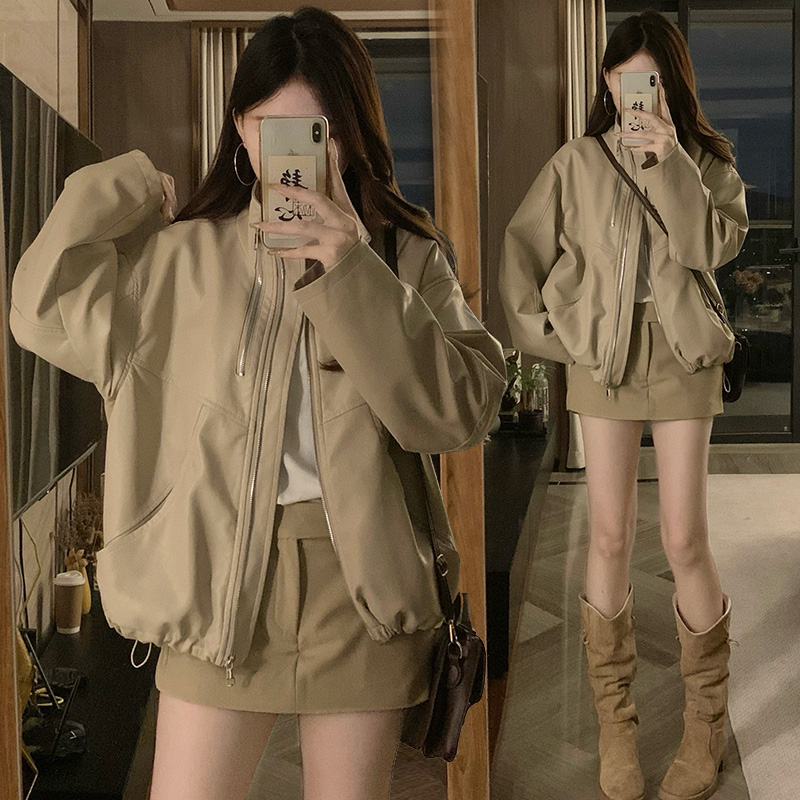 Casual loose coat locomotive leather coat for women
