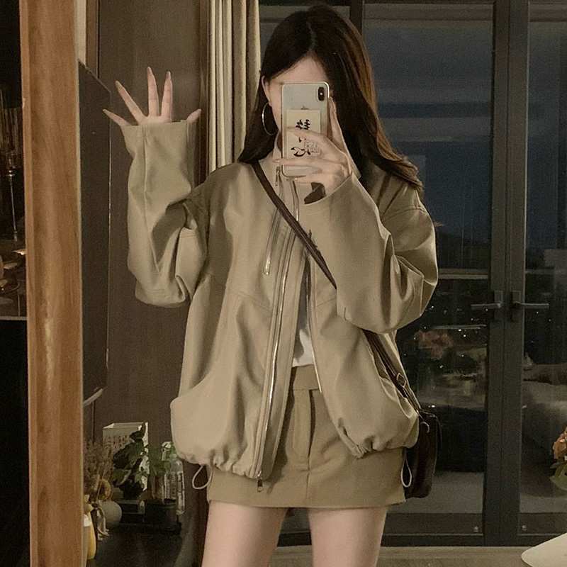 Casual loose coat locomotive leather coat for women