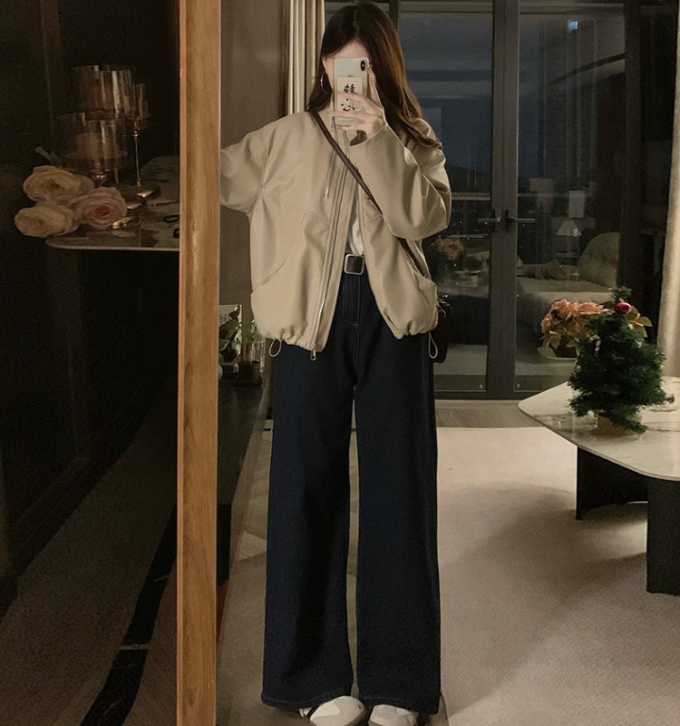Casual loose coat locomotive leather coat for women