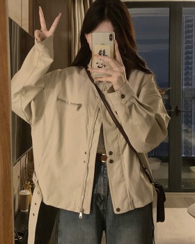Autumn short coat cstand collar leather coat for women