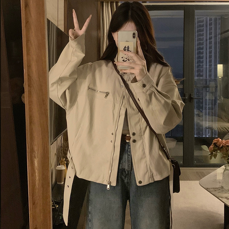 Autumn short coat cstand collar leather coat for women