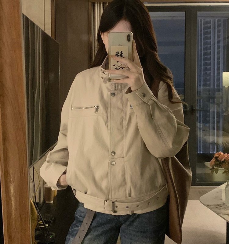 Autumn short coat cstand collar leather coat for women