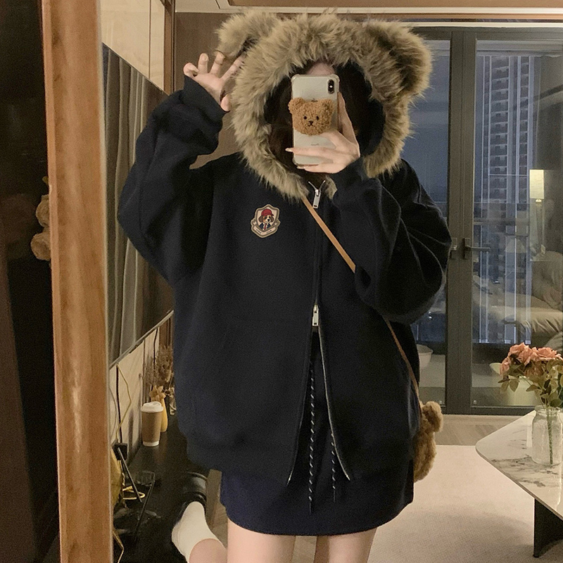 Ear autumn and winter coat hooded Casual hoodie for women