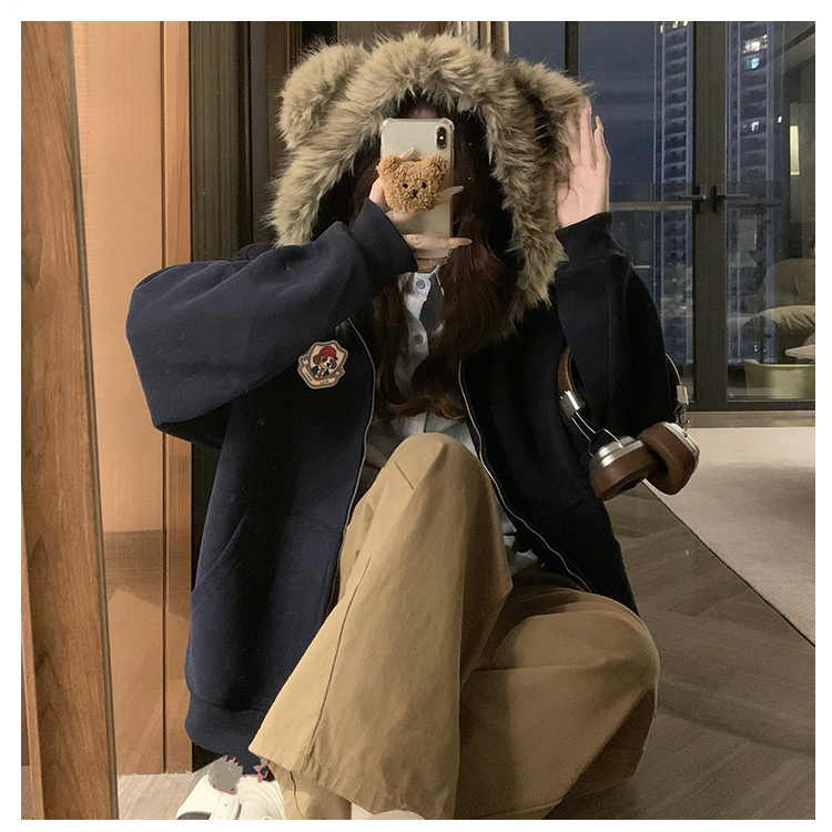 Ear autumn and winter coat hooded Casual hoodie for women