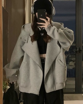 Western style double zip jacket hooded hoodie