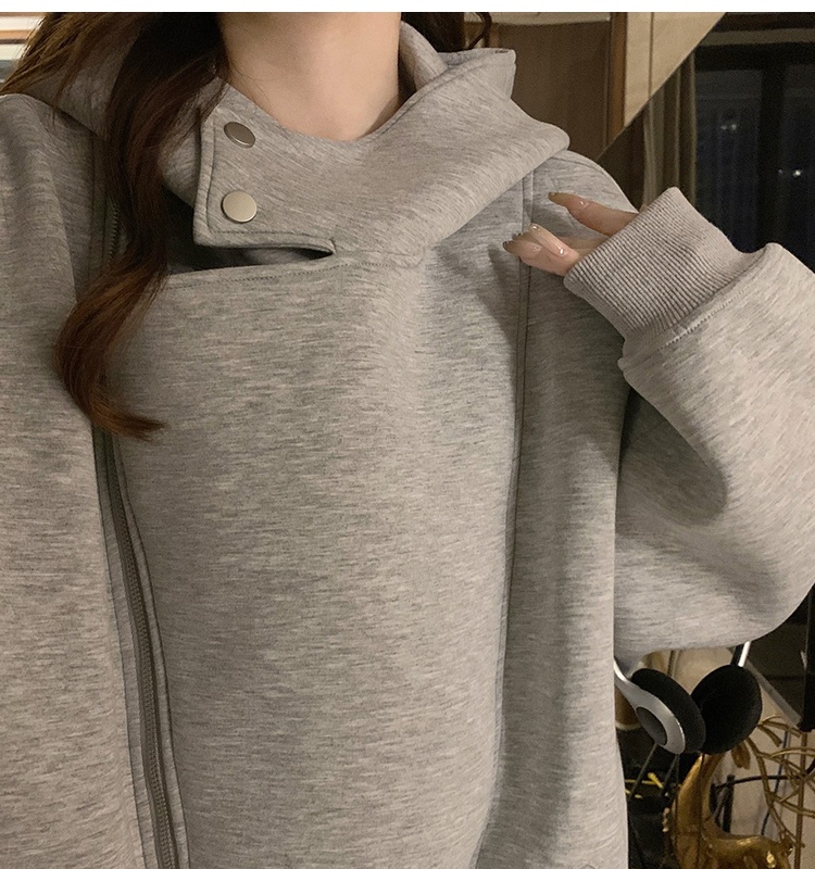 Western style double zip jacket hooded hoodie
