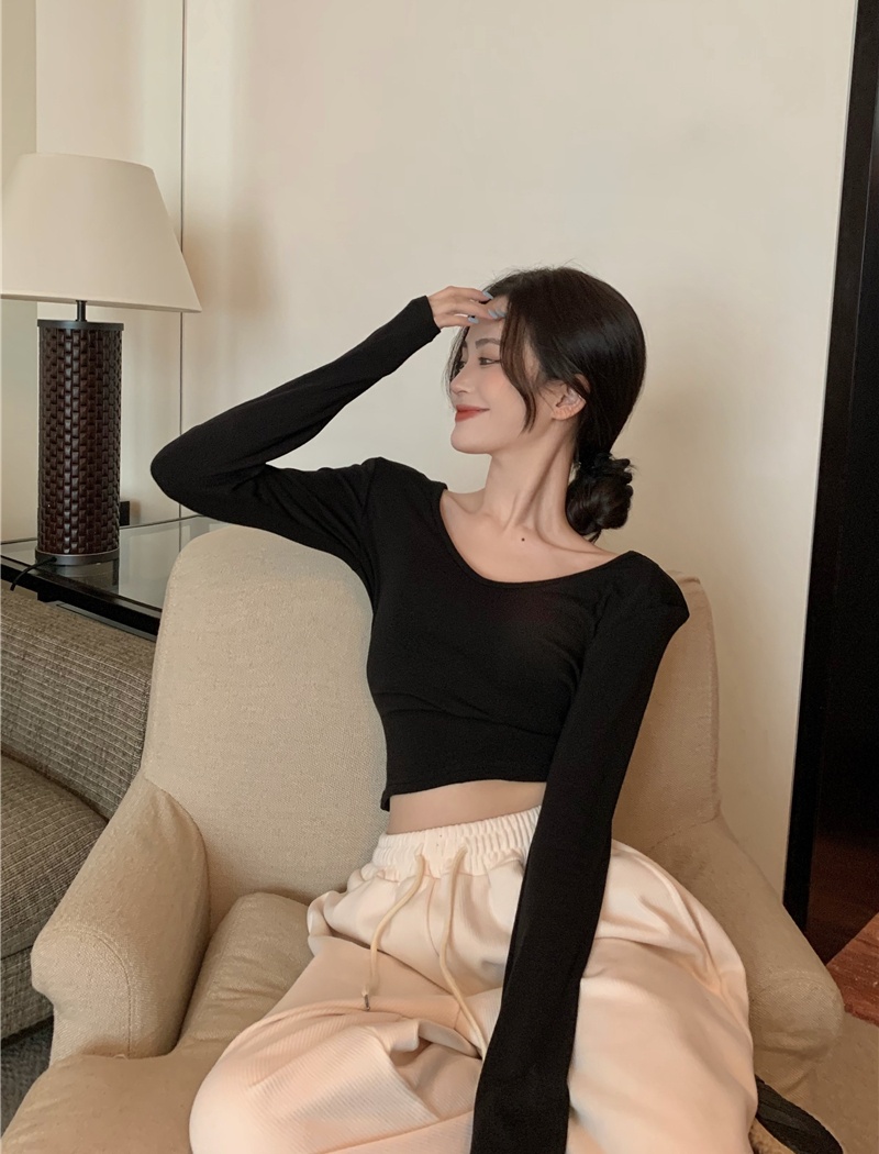 Shoulder pads long sleeve V-neck tops for women