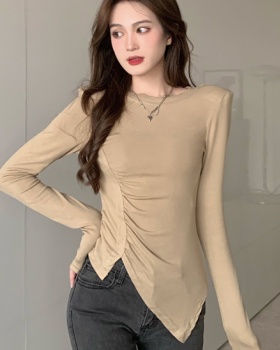 Split slim autumn shoulder pads tops for women