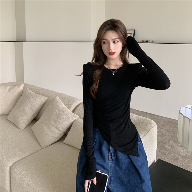 Split slim autumn shoulder pads tops for women