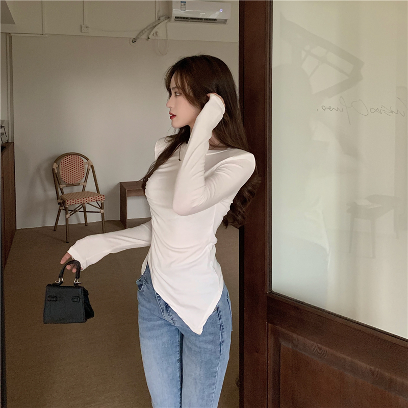Split slim autumn shoulder pads tops for women