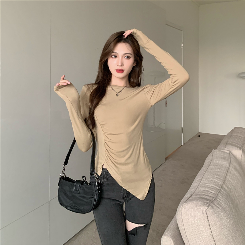 Split slim autumn shoulder pads tops for women
