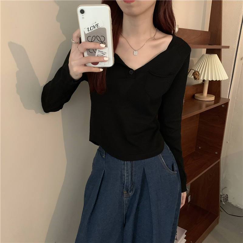 Knitted slim all-match irregular breathable T-shirt