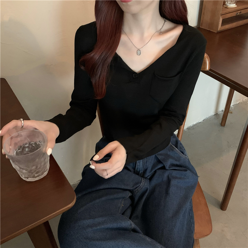 Knitted slim all-match irregular breathable T-shirt