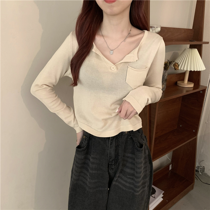 Knitted slim all-match irregular breathable T-shirt