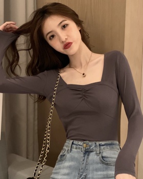 Long sleeve sexy T-shirt square collar autumn tops