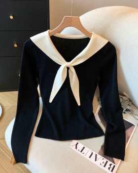 Show young enticement sweater short sleeve bow collar tops