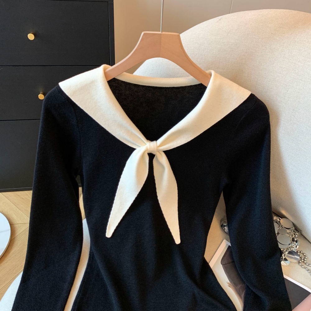 Show young enticement sweater short sleeve bow collar tops