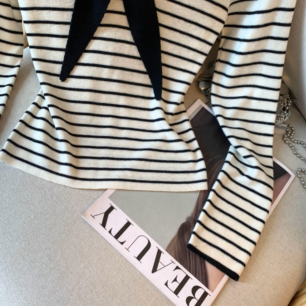 Show young enticement sweater short sleeve bow collar tops