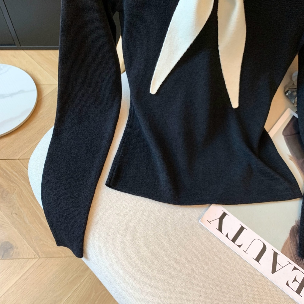 Show young enticement sweater short sleeve bow collar tops