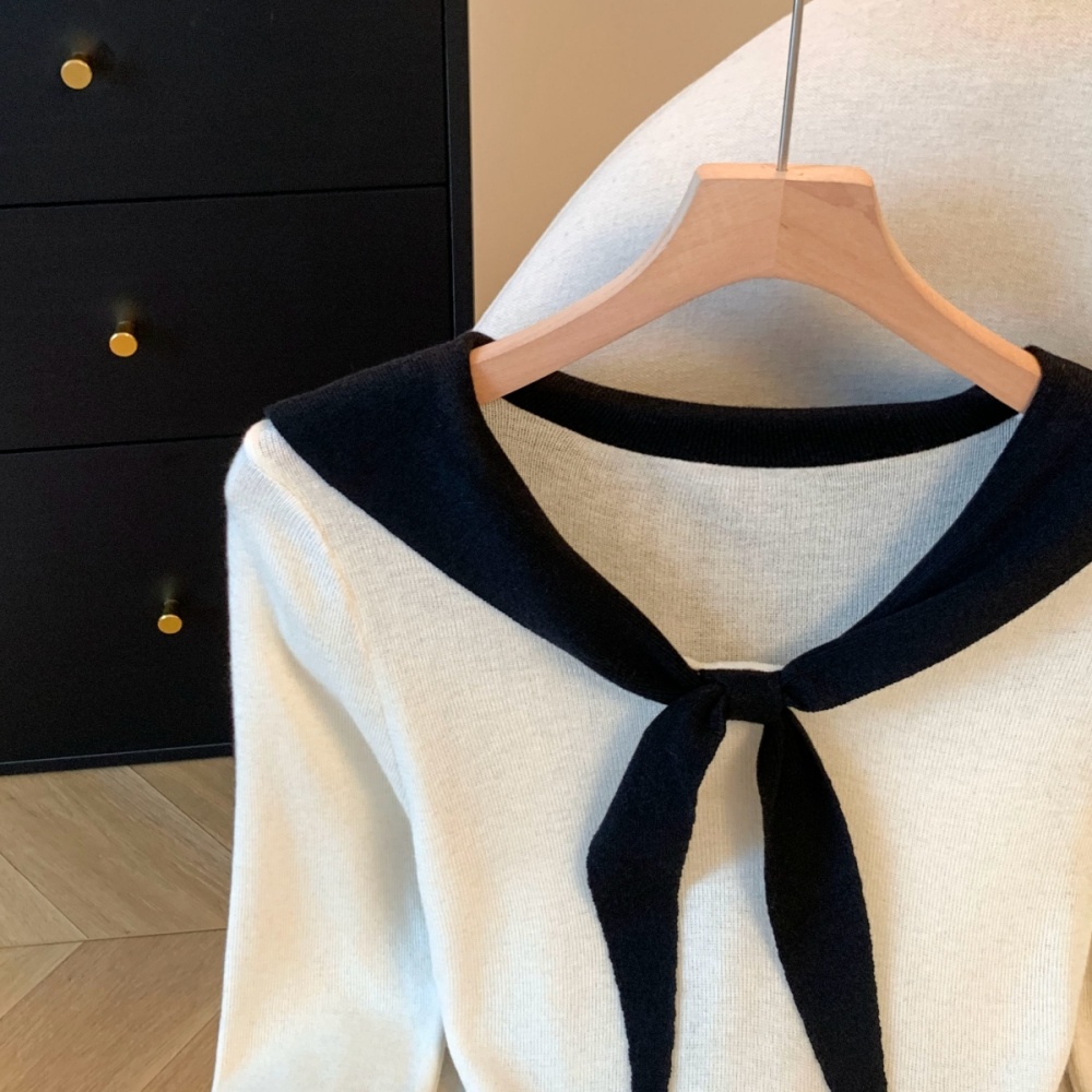 Show young enticement sweater short sleeve bow collar tops