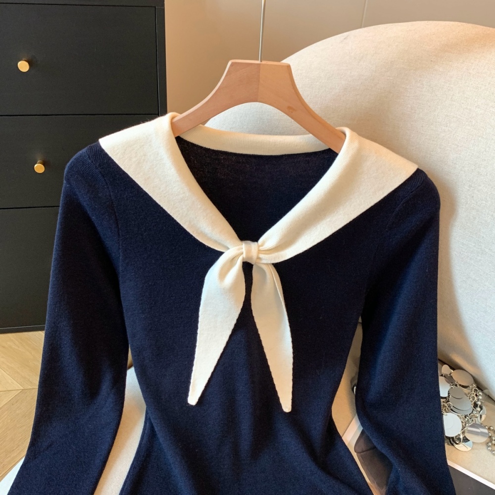 Show young enticement sweater short sleeve bow collar tops