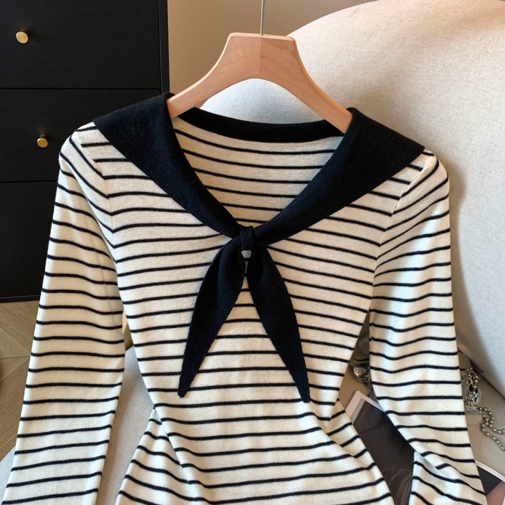 Show young enticement sweater short sleeve bow collar tops