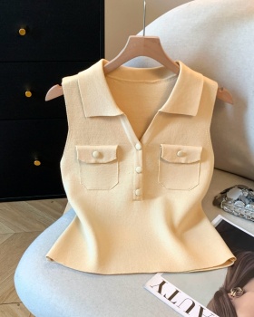 Korean style simple pure tops tender summer lapel T-shirt