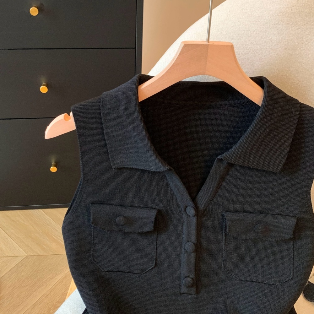 Korean style simple pure tops tender summer lapel T-shirt