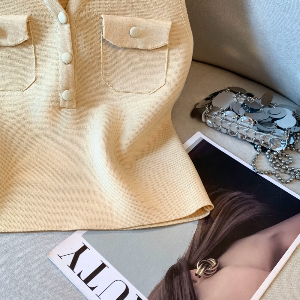 Korean style simple pure tops tender summer lapel T-shirt