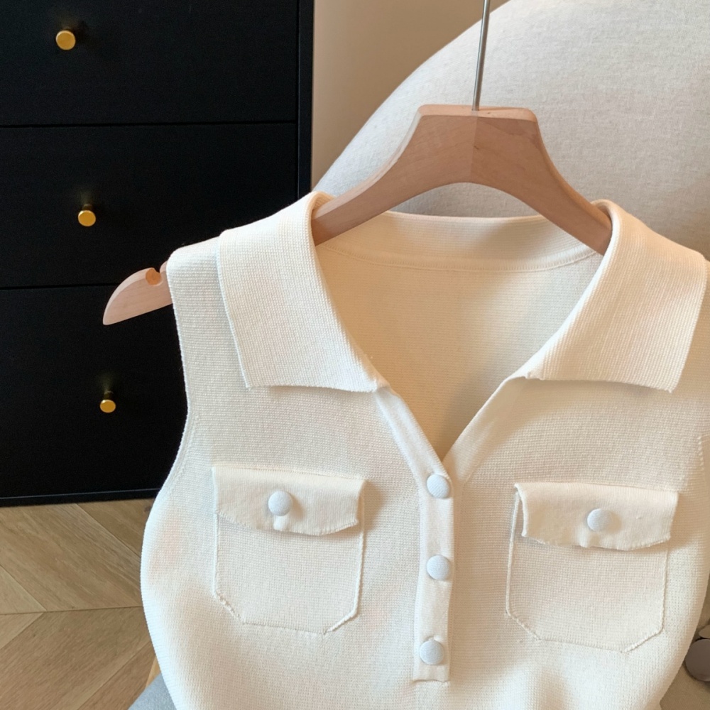 Korean style simple pure tops tender summer lapel T-shirt