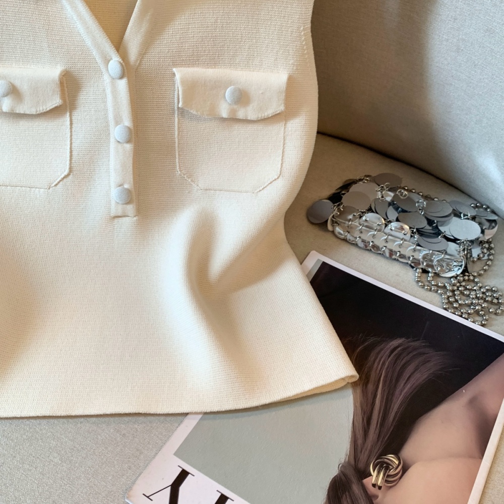 Korean style simple pure tops tender summer lapel T-shirt