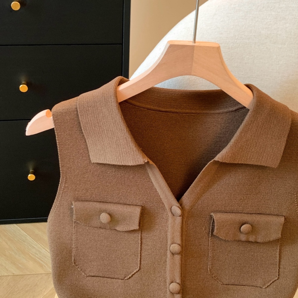 Korean style simple pure tops tender summer lapel T-shirt