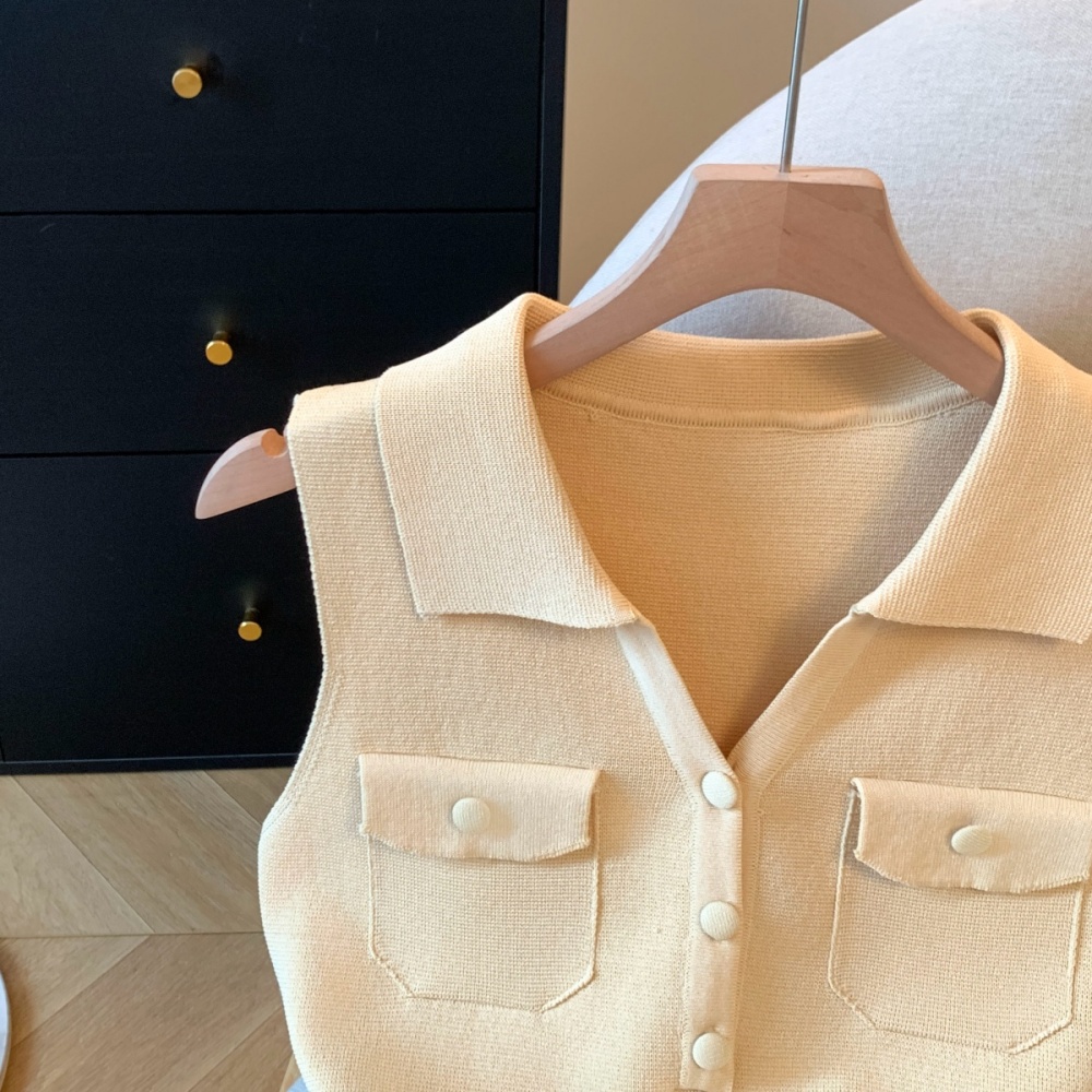 Korean style simple pure tops tender summer lapel T-shirt