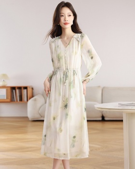 Long sleeve fashion dress V-neck long dress for women