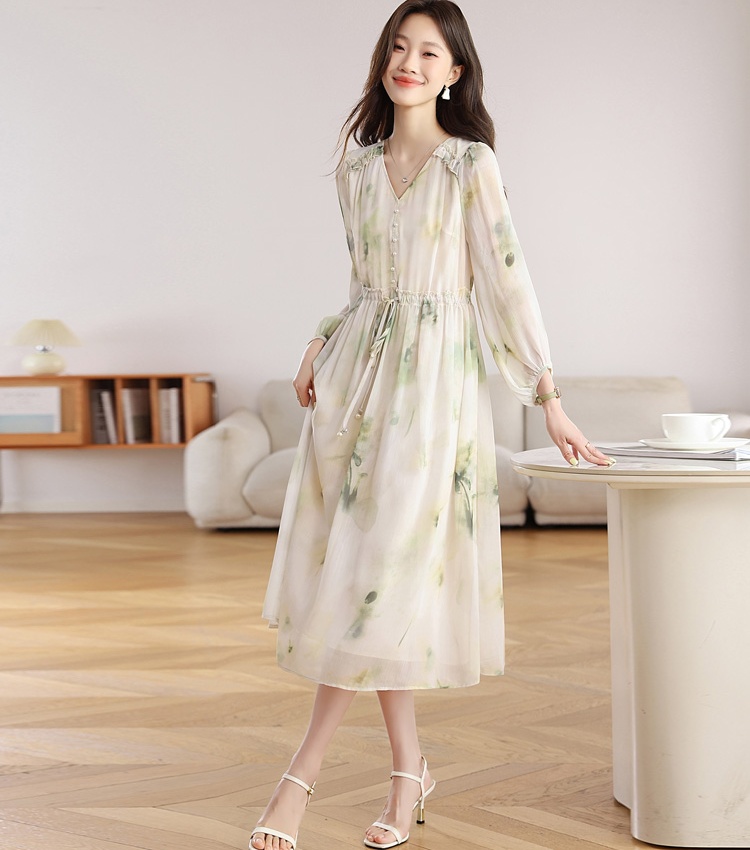 Long sleeve fashion dress V-neck long dress for women