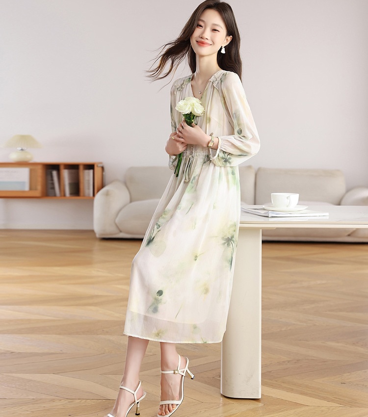 Long sleeve fashion dress V-neck long dress for women