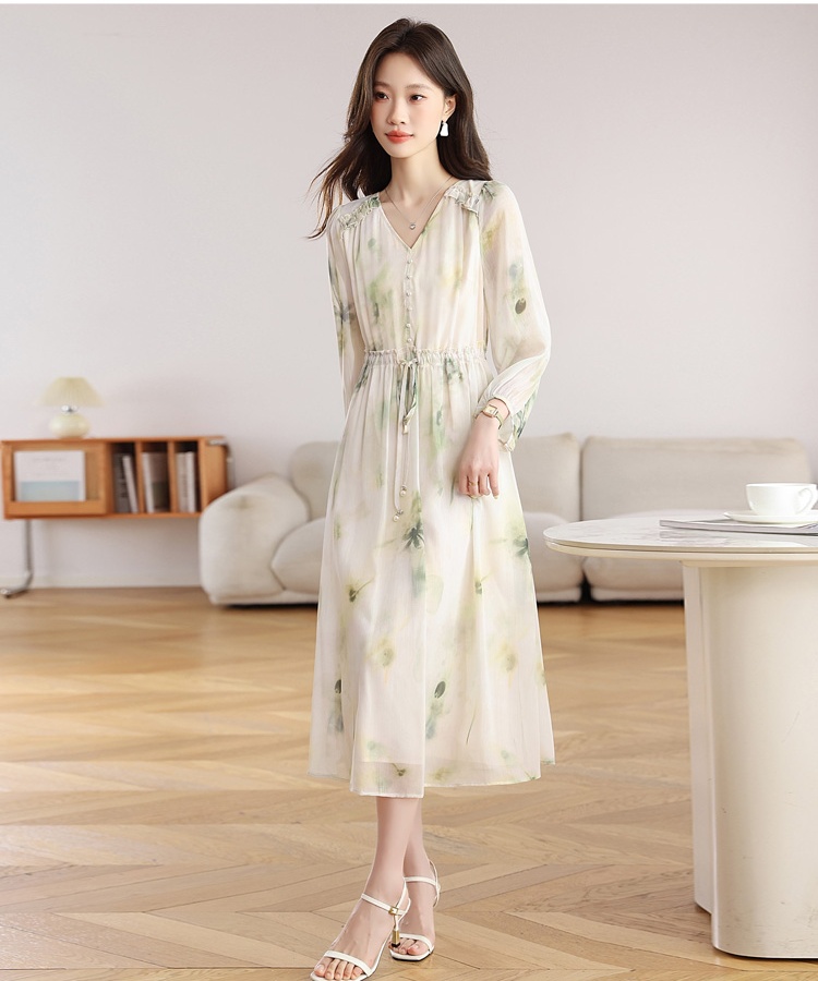 Long sleeve fashion dress V-neck long dress for women