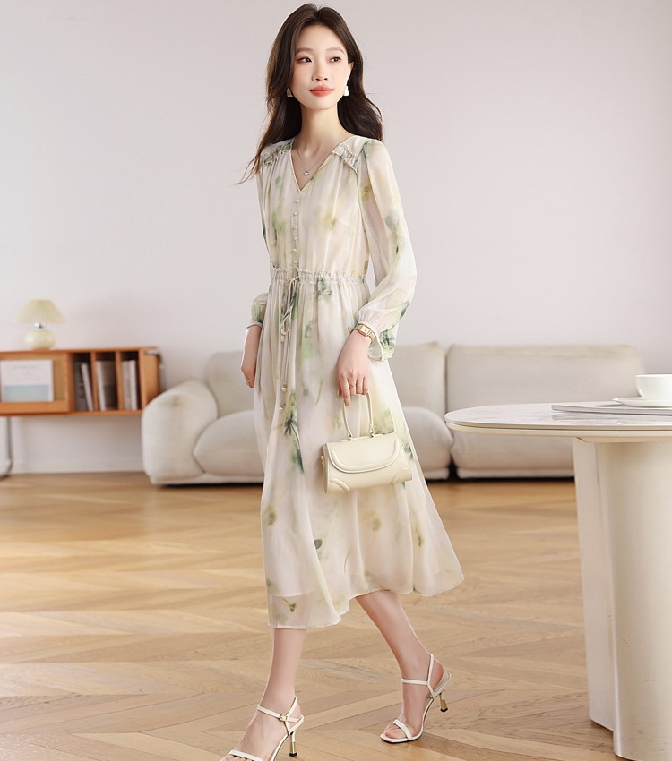 Long sleeve fashion dress V-neck long dress for women