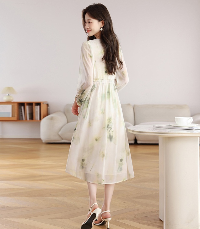 Long sleeve fashion dress V-neck long dress for women