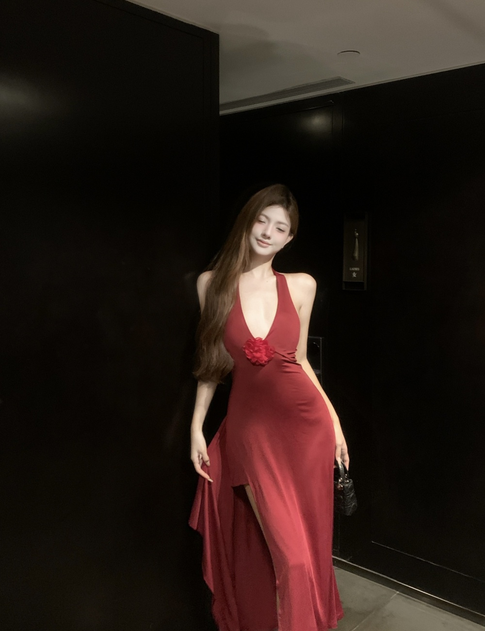 Fashion sexy formal dress flowers V-neck long dress for women