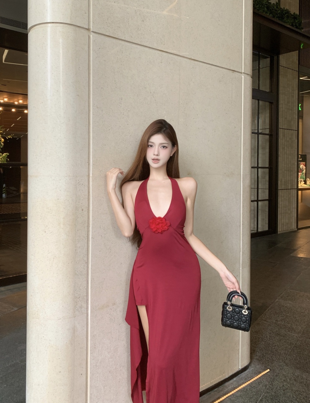Fashion sexy formal dress flowers V-neck long dress for women