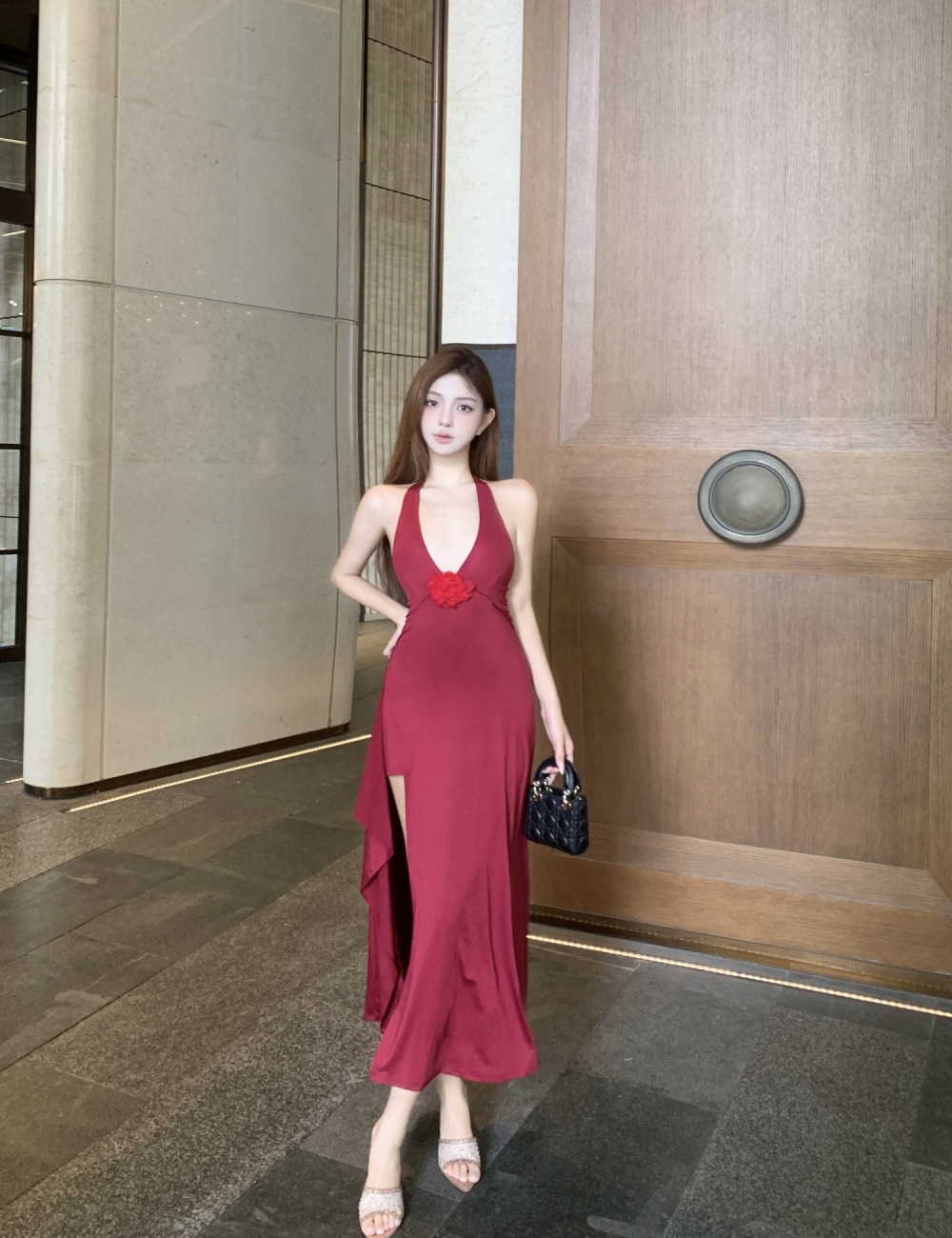 Fashion sexy formal dress flowers V-neck long dress for women
