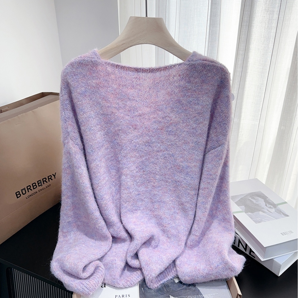 V-neck niche slim tops pullover lazy rhinestone sweater