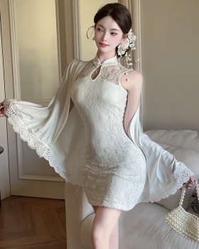 Lace T-back pinched waist vest a set for women