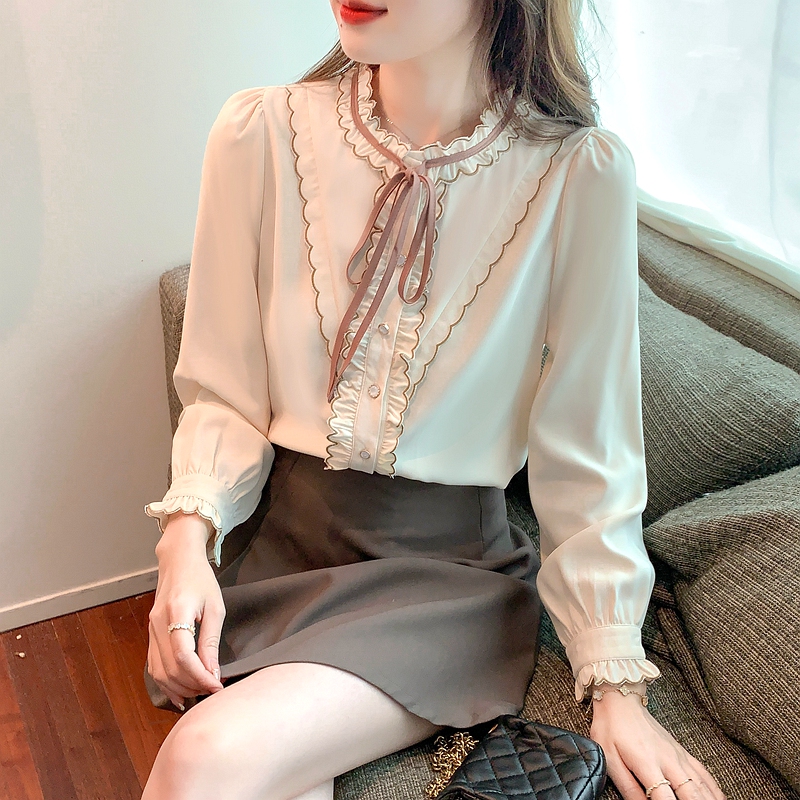 Sweet bottoming shirt long sleeve chiffon shirt for women