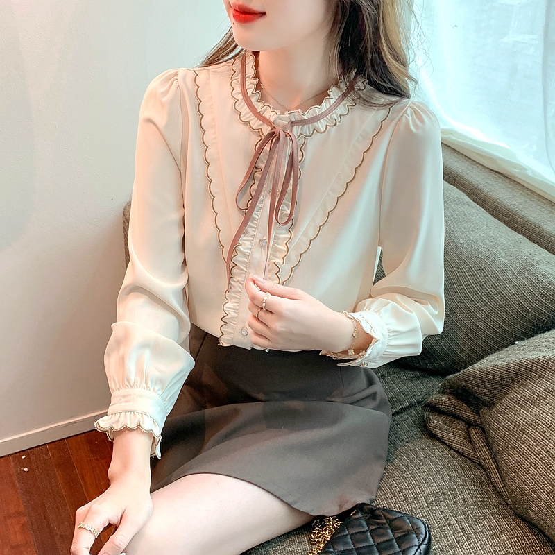 Sweet bottoming shirt long sleeve chiffon shirt for women