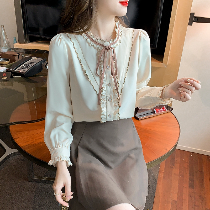 Sweet bottoming shirt long sleeve chiffon shirt for women