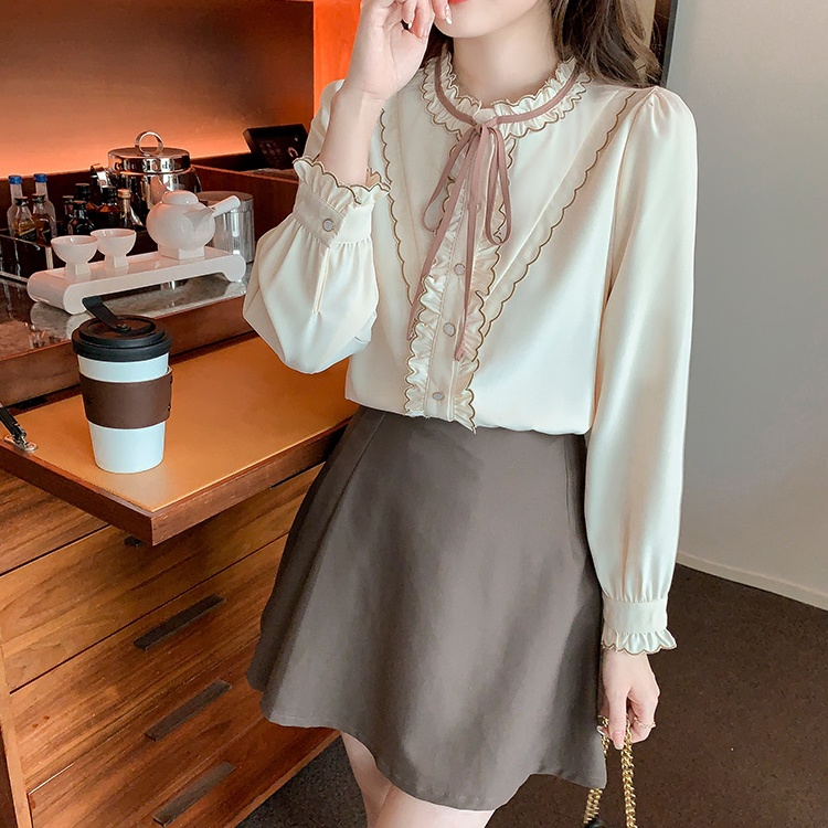 Sweet bottoming shirt long sleeve chiffon shirt for women