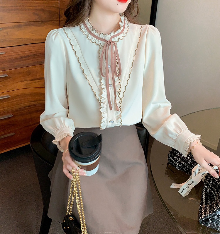 Sweet bottoming shirt long sleeve chiffon shirt for women